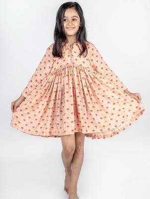 Peach printed cotton dress 1