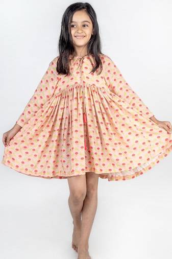 Peach printed cotton dress