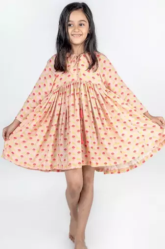 Peach printed cotton dress