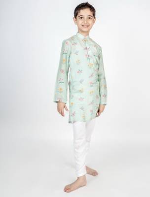 Green printed cotton kurta pyjama 4