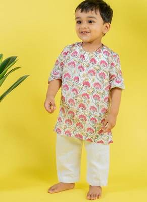 White printed cotton kurta pyjama 1
