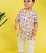 White printed cotton kurta pyjama