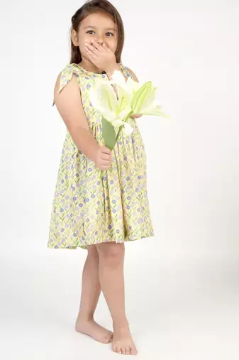 Yellow printed cotton dress