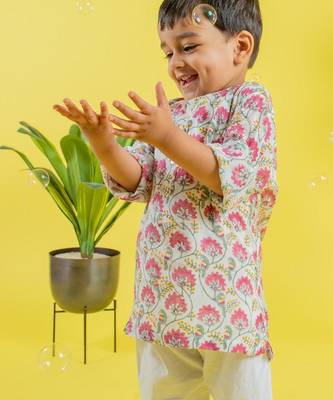 White printed cotton kurta pyjama 2