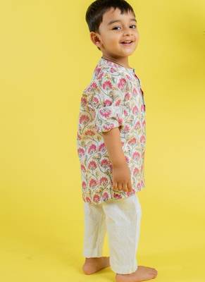 White printed cotton kurta pyjama 3