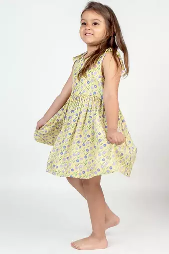 Yellow printed cotton dress