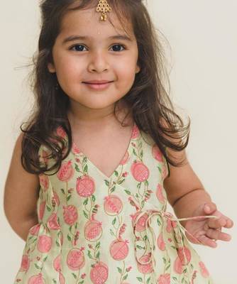 Green printed cotton kurta set 2