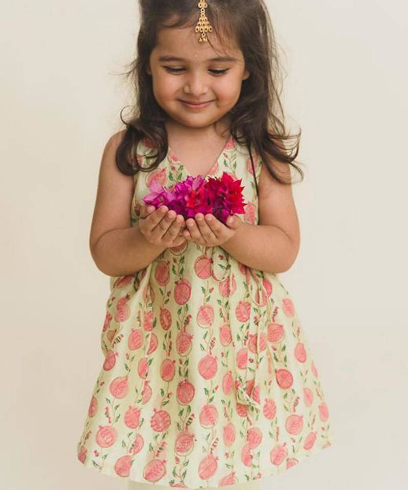 Green printed cotton kurta set