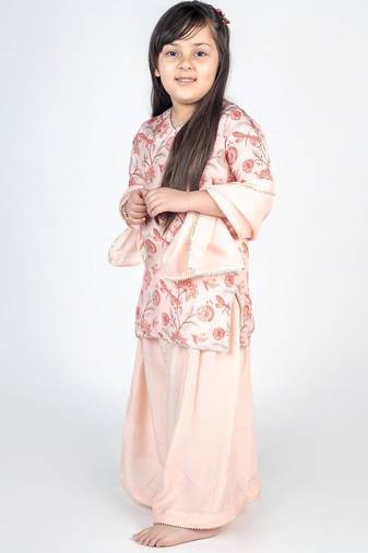 Pink printed cotton sharara set