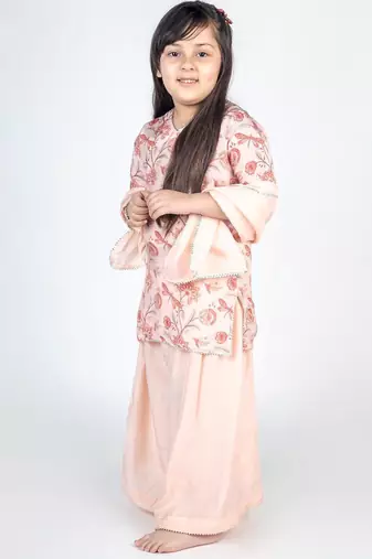 Pink printed cotton sharara set