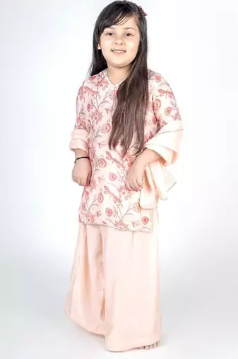 Pink printed cotton sharara set