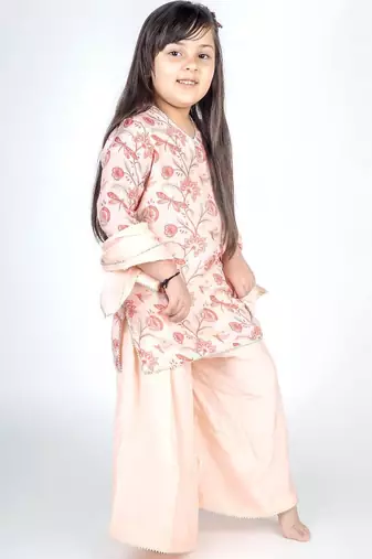 Pink printed cotton sharara set