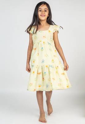 Yellow printed cotton dress 1