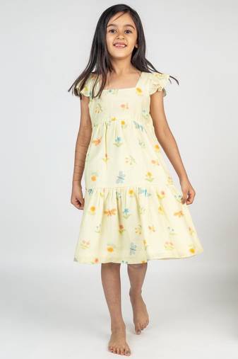 Yellow printed cotton dress