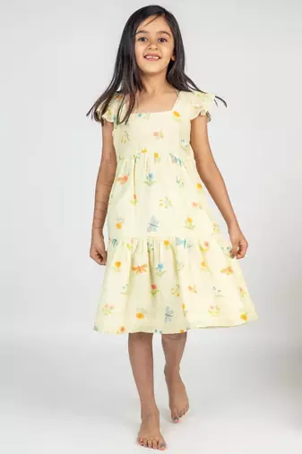 Yellow printed cotton dress