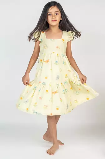 Yellow printed cotton dress