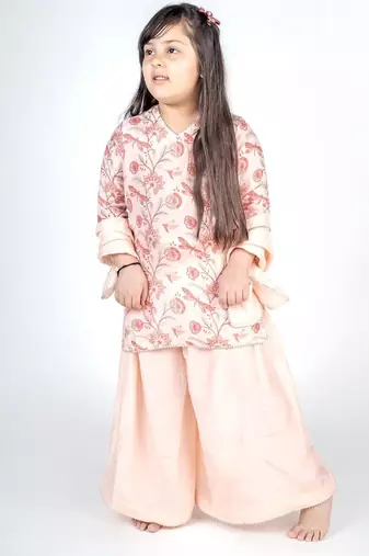 Pink printed cotton sharara set