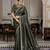 olive silk blend zarkan work saree with unstitched blouse