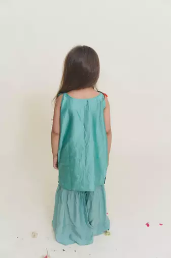 Blue embroidered cotton sharara