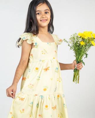 Yellow printed cotton dress 4