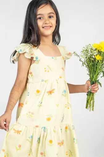 Yellow printed cotton dress