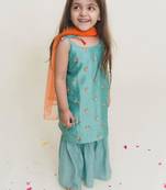 Blue embroidered cotton sharara