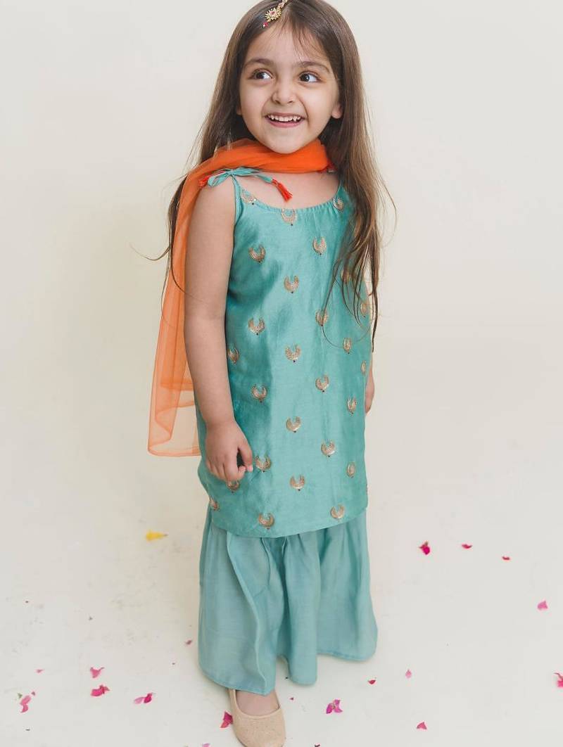 Blue embroidered cotton sharara