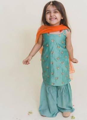 Blue embroidered cotton sharara 3