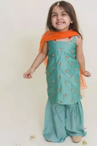 Blue embroidered cotton sharara