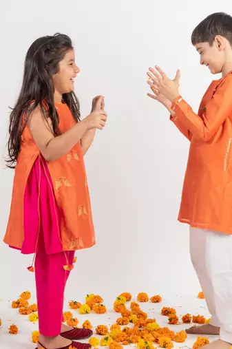 Pink embroidered cotton kurta set