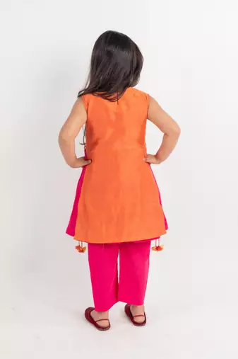 Pink embroidered cotton kurta set
