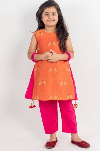 Pink embroidered cotton kurta set