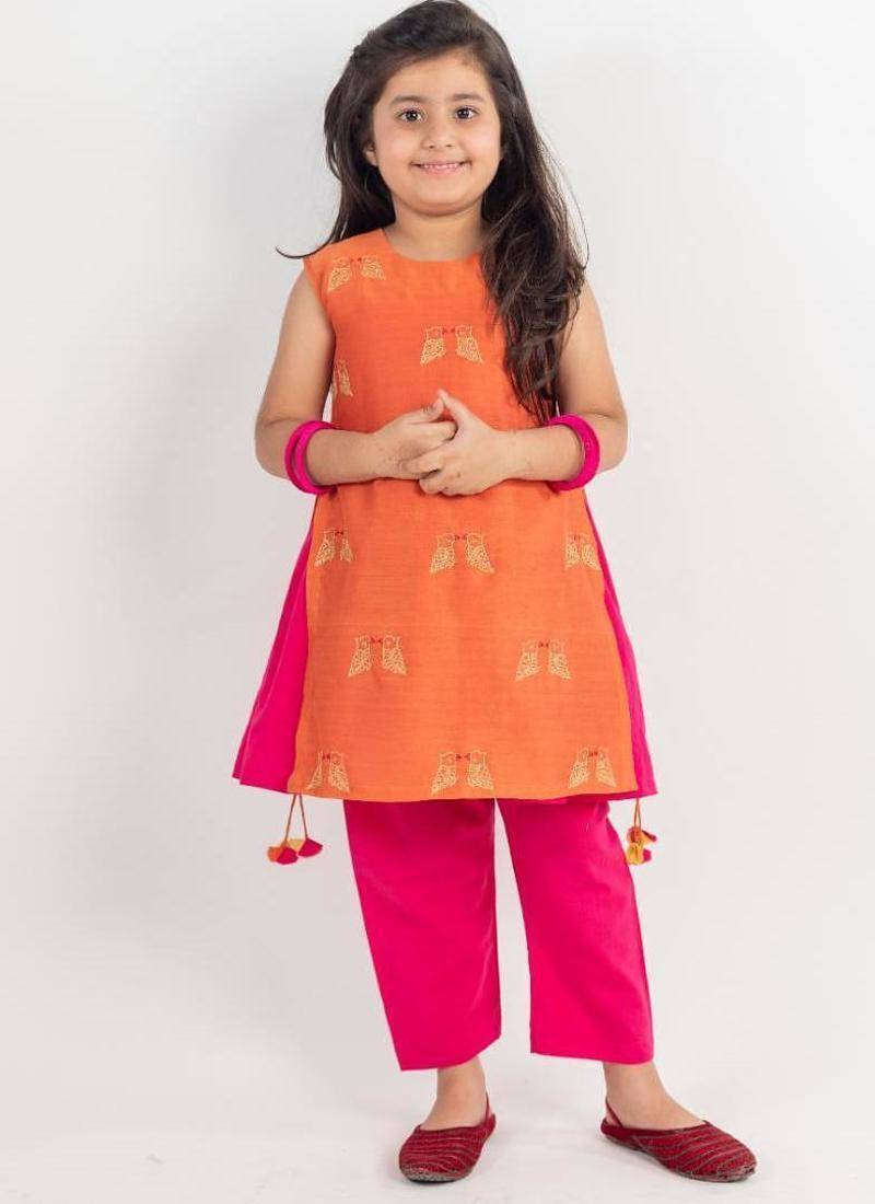 Pink embroidered cotton kurta set