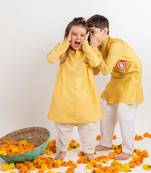 Yellow plain cotton kurta set