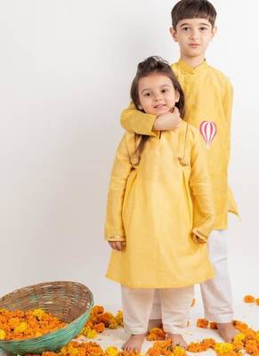Yellow plain cotton kurta set 3