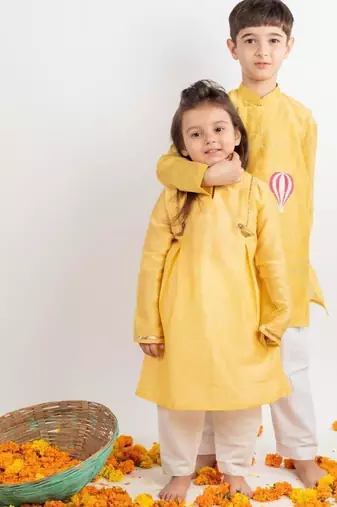 Yellow plain cotton kurta set