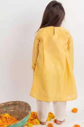 Yellow plain cotton kurta set