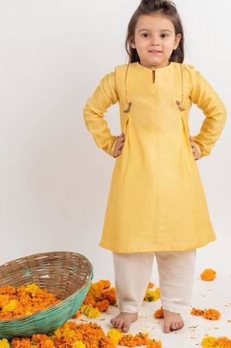 Yellow plain cotton kurta set