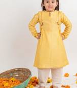 Yellow plain cotton kurta set