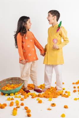Orange embroidered cotton kurta set 1
