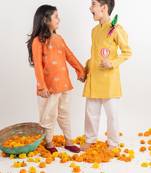 Orange embroidered cotton kurta set