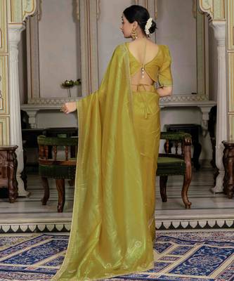 neon silk blend zarkan work saree with unstitched blouse 3