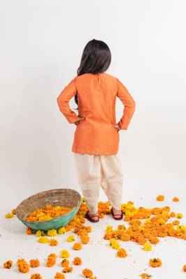 Orange embroidered cotton kurta set 4