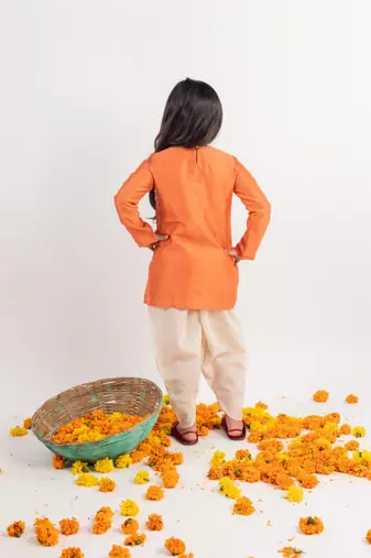 Orange embroidered cotton kurta set