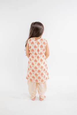 Beige printed cotton kurta set 2