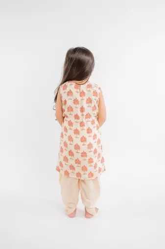 Beige printed cotton kurta set