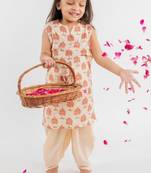 Beige printed cotton kurta set