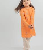 Orange embroidered cotton kurta set
