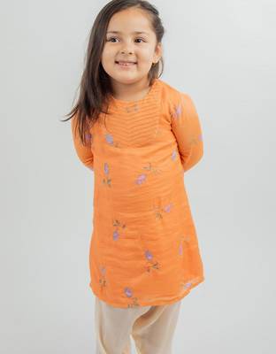 Orange embroidered cotton kurta set 2