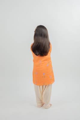 Orange embroidered cotton kurta set 3